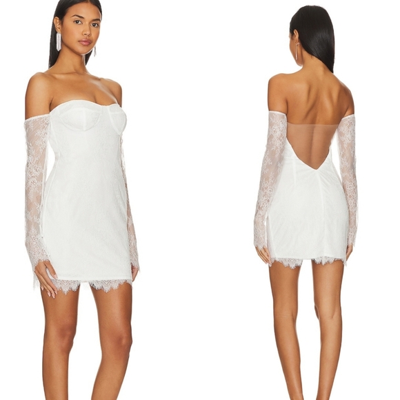 NWT Katie May Britt Bride Off The Shoulder Lace Mini Dress - Picture 2 of 12